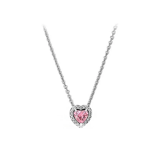 Collier Femme Argent Cœur Brillant Rose